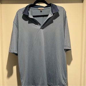Peter Millar blue striped golf polo (its large but baggy fit is closer to xl)